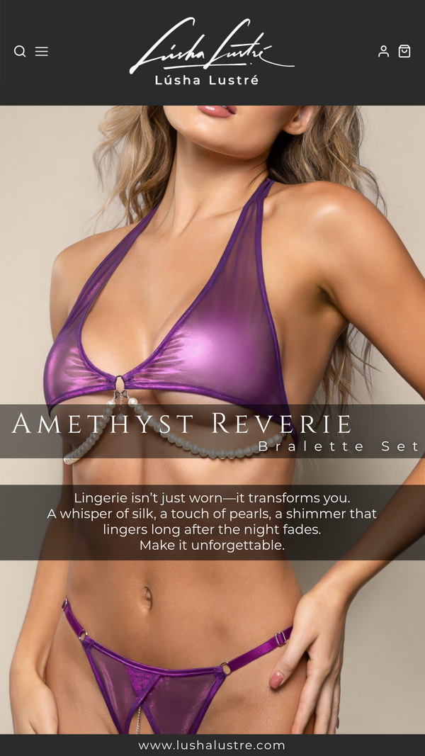 Understated Luxury: Foiled Mesh Halter Bralette with Pearl Draping
