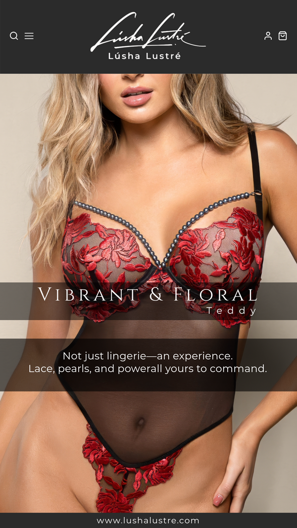 Vibrant Floral Embroidered Mesh Teddy – A Seduction in Scarlet