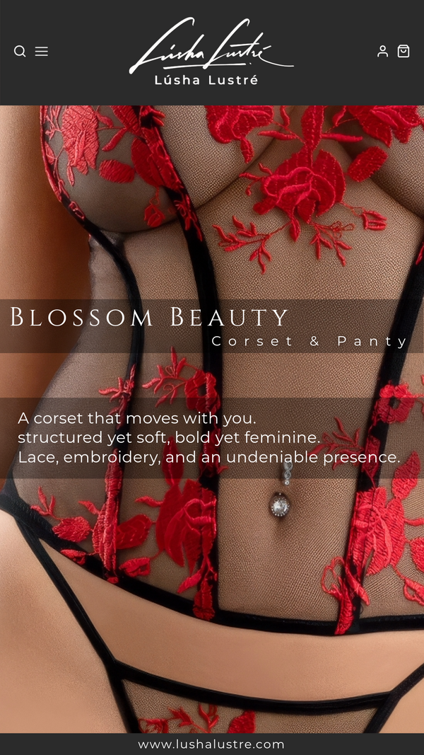 Blossom Beauty: Floral Embroidered Mesh Corset with Lace-Up Back