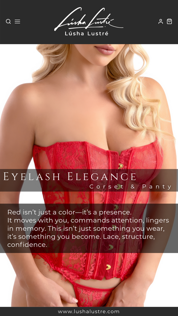 Eyelash Lace Elegance: Corset Set with G-String Panty