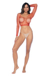 Enchanted Allure 2-in-1 Sexy Mesh Lingerie Top & Stocking Ð Black/Red/Pink