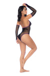 Enchanted Rose Fishnet & Lace Bodysuit with Halter Trim Ð Black/Purple