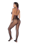 Moonlit Allure Fishnet Bodystocking with Lace Cups in Black/Purple