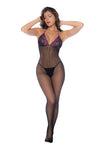 Moonlit Allure Fishnet Bodystocking with Lace Cups in Black/Purple