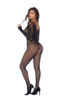 Moonlit Temptation Sexy Fishnet Bodystocking with Lace Cut-Outs Black