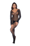 Moonlit Temptation Sexy Fishnet Bodystocking with Lace Cut-Outs Black