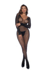 Moonlit Temptation Sexy Fishnet Bodystocking with Lace Cut-Outs Black