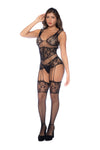 Starlit Desire Fishnet Bodystocking with Sheer Floral Cups Ð Black