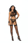 "Obsidian Temptation" Sheer Mesh Bralette & Strappy Garter Set
