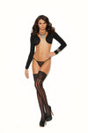 Sexy Black Lace Top Striped Thigh High Stockings