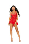 Red Lace Babydoll Lingerie Set with G-String – Sheer Strappy Design