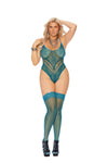 "Seafoam Surrender" Lace Cut-Out Teddy & Stocking Set