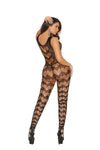 Shadow Kiss Crochet Bodystocking with Open Crotch – Black & Red