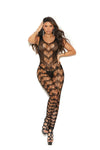 Shadow Kiss Crochet Bodystocking with Open Crotch – Black & Red