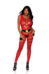 Shadow Kiss Crochet Bodystocking with Open Crotch – Black & Red