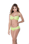 Enchanting Elegance Feminine Lace Bra Panty Set Slip On Sheer Top Spaghetti Straps Ruched Hipster High Cut Rear