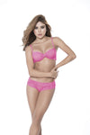 Enchanting Elegance Feminine Lace Bra Panty Set Slip On Sheer Top Spaghetti Straps Ruched Hipster High Cut Rear