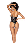 Black Vinyl Fishnet Thong Bodysuit