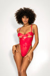 Red Obsession: Daring High-Cut Vinyl Bodysuit - High-quality, stylish, and affordable.
