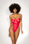 Red Obsession Daring High Cut Vinyl Bodysuit Underwire Underboob Design Removable Adjustable Straps Fastening Teddy