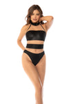 Illusion Play Bodysuit - Transparent Tulle with Leather-Effect Panels and Halter Neck