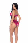 Venom Kiss Snake Print Bodysuit with Sheer Mesh Cut-Outs Ð Fuchsia