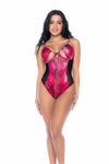 Venom Kiss Snake Print Bodysuit with Sheer Mesh Cut-Outs Ð Fuchsia