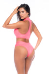 Electric Allure Wet Look Pink Two Piece Lingerie Set with Snap Details