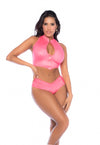 Electric Allure Wet Look Pink Two Piece Lingerie Set with Snap Details