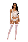 Elegant Moments Eyelash Lace Cami Top With Underwire Demi Cups, Strappy Front Detail, Keyhole Front, Adjustable Straps And Hook And Eye Back Closure, Matching Panty With Adjustable Garters Included