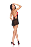 Crimson Allure Halter Lace Mesh Babydoll – Black & Red