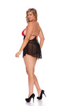 Crimson Allure Halter Lace Mesh Babydoll – Black & Red