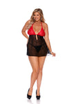 Crimson Allure Halter Lace Mesh Babydoll – Black & Red