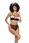 Chic Servitude Sultry French Maid Ensemble Halter Top Underwire Ruffle Details High Waisted Panty Decorative Buttons Heart Detail