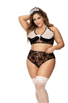 Chic Servitude Sultry French Maid Ensemble Halter Top Underwire Ruffle Details High Waisted Panty Decorative Buttons Heart Detail