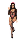 Enchanting Elegance Catrina Mystique Ensemble Floral Lace Sleeves Printed Mesh Bodysuit
