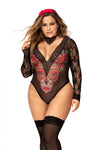 Enchanting Elegance Catrina Mystique Ensemble Floral Lace Sleeves Printed Mesh Bodysuit
