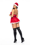 Enchanting Holiday Cheer Sexy Santa Costume Peak A Boo Cups Feather Trims Incorporated Belt Hat