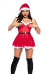 Enchanting Holiday Cheer Sexy Santa Costume Peak A Boo Cups Feather Trims Incorporated Belt Hat