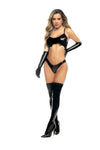 Bat-Inspired Vinyl Top and Panties - Playful Back Tie Design with Thong Coverage