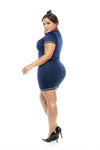 Glamorous Stewardess Costume - Zippered Dress with Scarf and Headpiece for a Striking Look