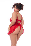 Playful Elegance: Lace & Sheer Mesh Bodysuit with Ruffle Trims
