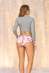 Cozy Christmas Morning Festive Print Grey Ribbed Two Piece Set Crop Top Cheeky Shorts