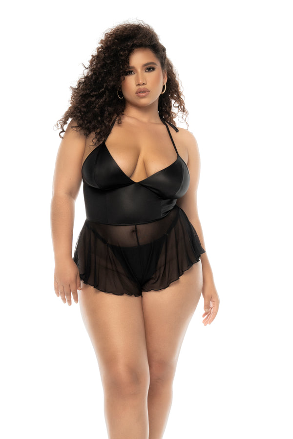 2-in-1 Eyelash Lace Babydoll - Convertible with Detachable Mesh Skirt