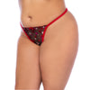 Plus size front view of black and red lace panty