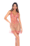 Romantic Rose Whisper Sheer Babydoll with Embroidered Mesh