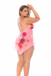 Seductive Blushing Pedal Mesh Babydoll with Front Tie & Thong