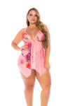Seductive Blushing Pedal Mesh Babydoll with Front Tie & Thong