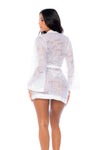 Elegant White Lace Bridal Robe with Sheer Mesh & Tie Closure