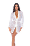 Elegant White Lace Bridal Robe with Sheer Mesh & Tie Closure